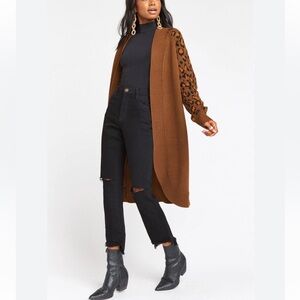 EUC‎ Show Me Your Mimi Size XS Oversized Leopard Print Brown Open Cardigan